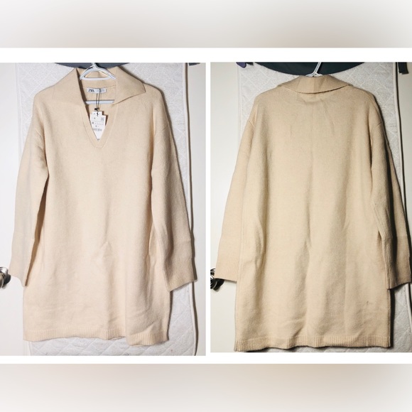 NWT ZARA CREAM POLO COLLAR KNIT DRESS (3653) - Picture 10 of 12